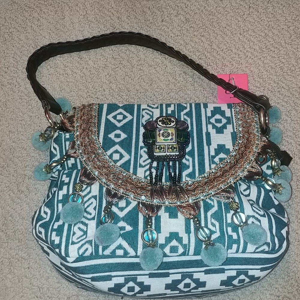 Nwt boho Satchel bag with tassels and Jewel design